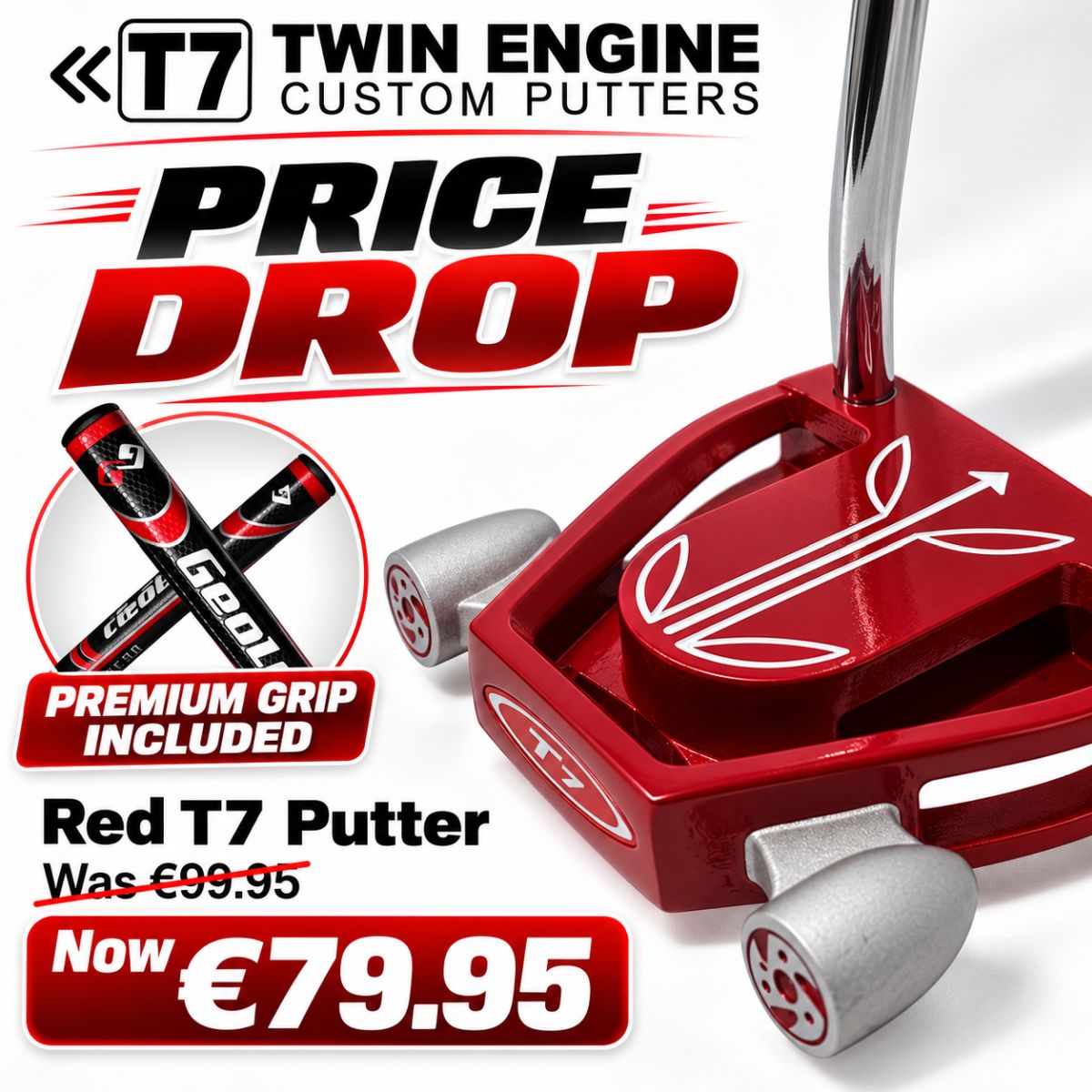 T7 Twin Engine Heavy Head Mallet Putter - Red - RH